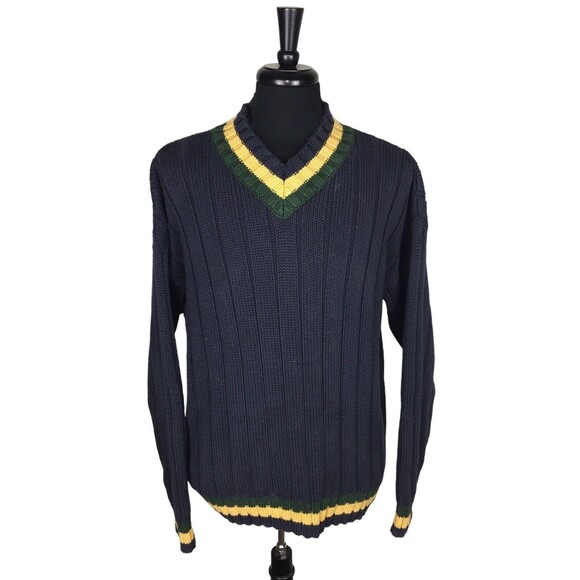 Willis & Geiger Outfitters Mens Striped Cotton V-Neck Pullover Sweater Large - Picture 4 of 13